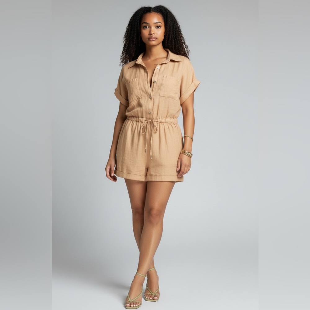 Tan Button-Up Romper